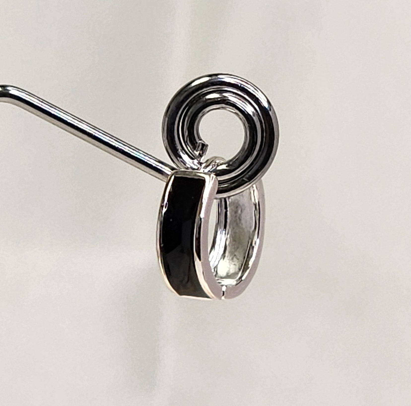 Sterling Silver Hoop Earrings with Black Enamel Inlay | Minimalist and Elegant Design