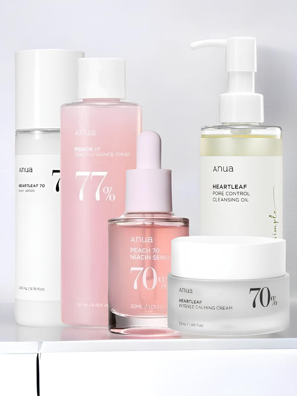 [ANUA] 5-Step Complete Skincare Bundle – Peach & Heartleaf Toner, Lotion, Serum, Cream & Cleansing Oil Set