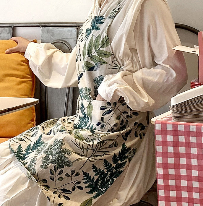 AURACASA | Beauty Olive apron High quality printed linen | 올리브 앞치마