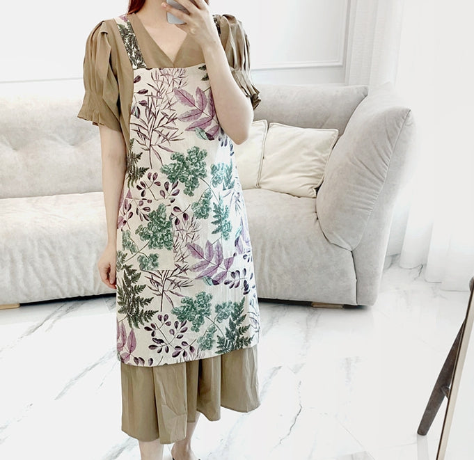 AURACASA | Beauty Olive apron High quality printed linen | 올리브 앞치마