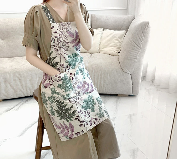 AURACASA | Beauty Olive apron High quality printed linen | 올리브 앞치마