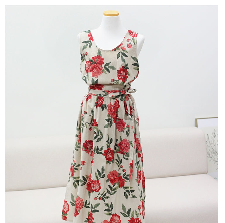 AURACASA Linen rose long dress Apron 린넨 장미  해방타운 백지영 스타일