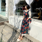 AURACASA linen rose long dress apron in elegant floral style, inspired by Baek Ji-young's look from Haebang Town