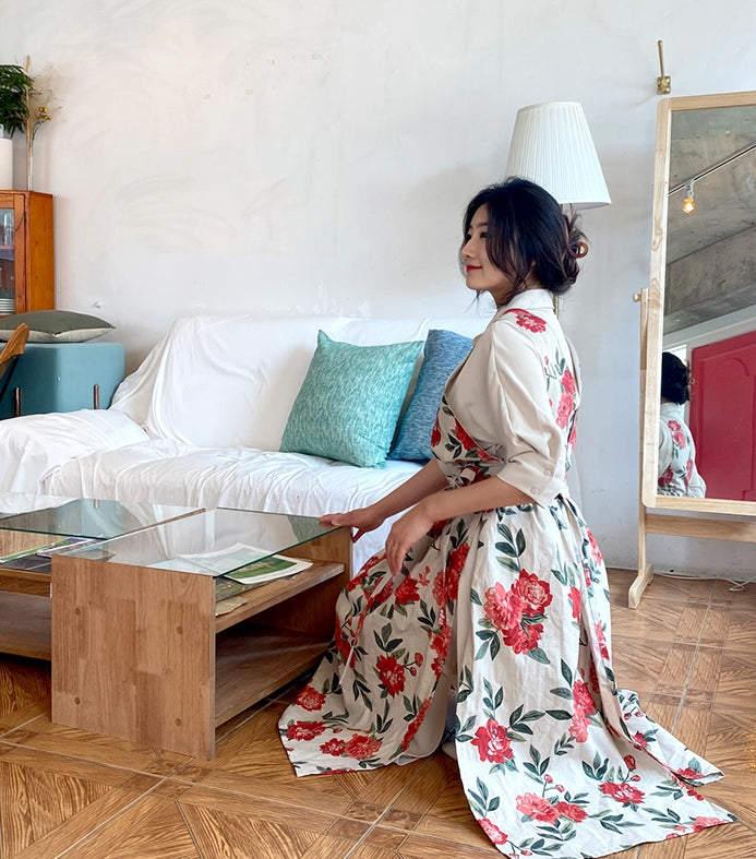 AURACASA Linen rose long dress Apron 린넨 장미  해방타운 백지영 스타일