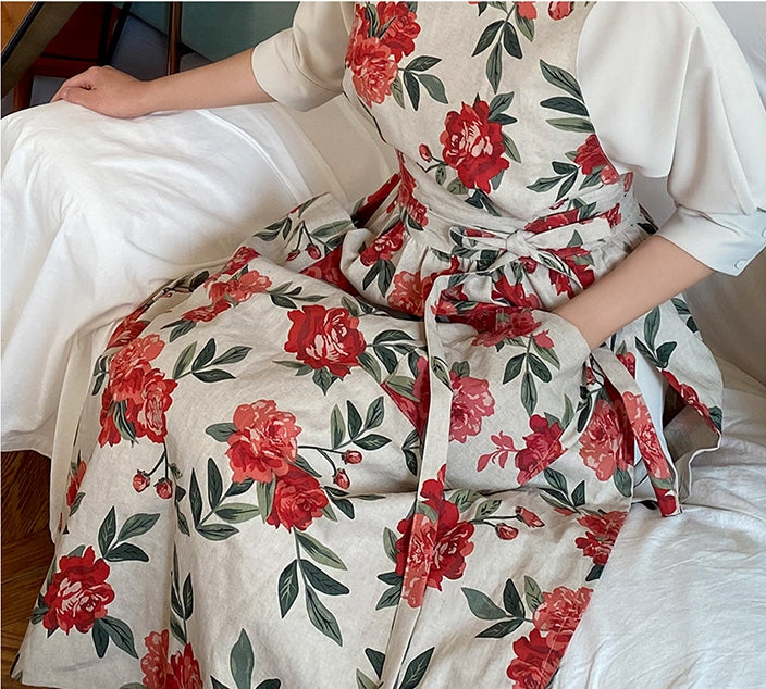 AURACASA Linen rose long dress Apron 린넨 장미  해방타운 백지영 스타일