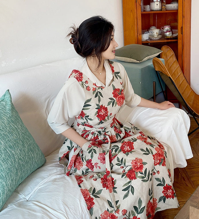 AURACASA Linen rose long dress Apron 린넨 장미  해방타운 백지영 스타일