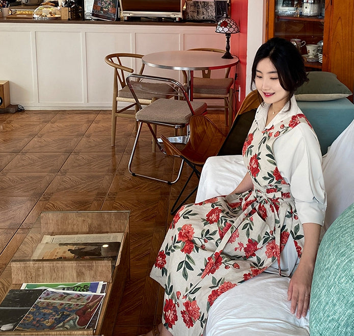 AURACASA Linen rose long dress Apron 린넨 장미  해방타운 백지영 스타일