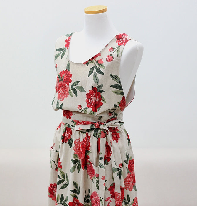 AURACASA Linen rose long dress Apron 린넨 장미  해방타운 백지영 스타일