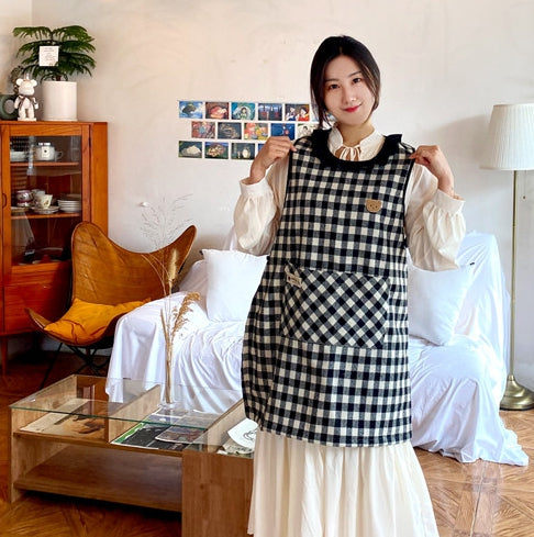 AURACASA Checked Winter Cold Apron 체크 기모 겨울 앞치마