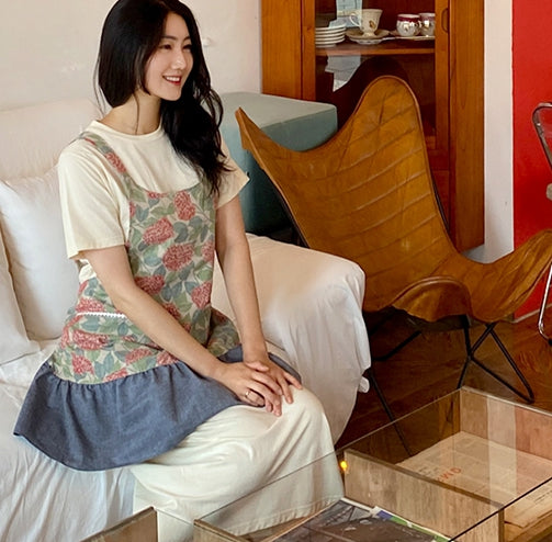 AURACASA Hydrangea mini denim frill apron 수국 미니 데님프릴앞치마