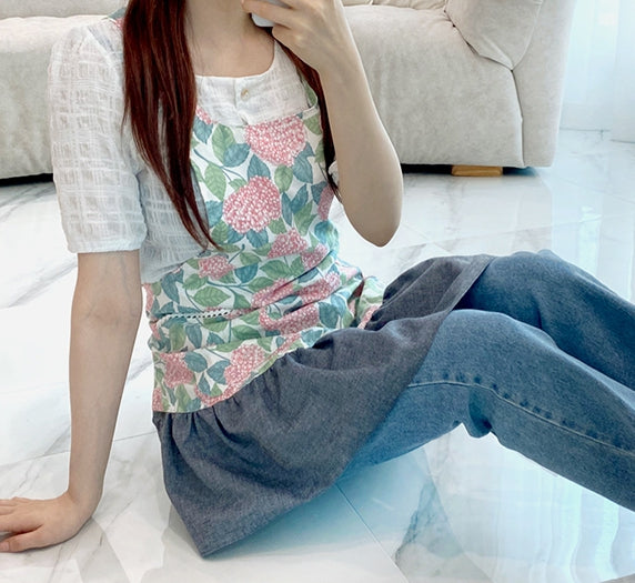AURACASA Hydrangea mini denim frill apron 수국 미니 데님프릴앞치마
