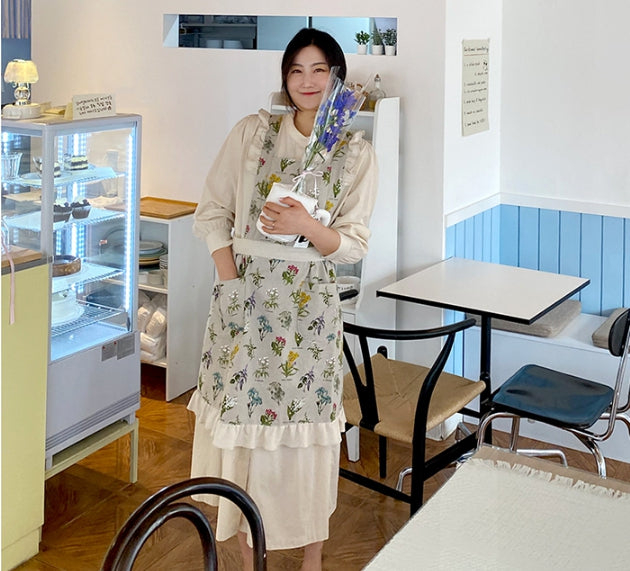 AURACASA Herb frill linen Apron 허브 프릴 린넨 x끈 원피스 앞치마