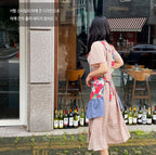 AURACASA Watercolor flower Denim linen mini apron  수채화 플라워 데님 린넨 미니 앞치마