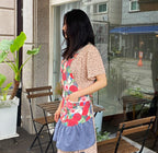 AURACASA Watercolor flower Denim linen mini apron  수채화 플라워 데님 린넨 미니 앞치마