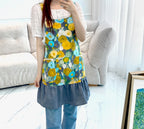 AURACASA Watercolor flower Denim linen mini apron  수채화 플라워 데님 린넨 미니 앞치마