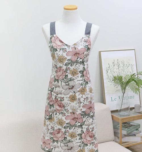 AURACASA Marshall Flower linen H-shape waterproof apron with floral pattern for kitchen and garden use