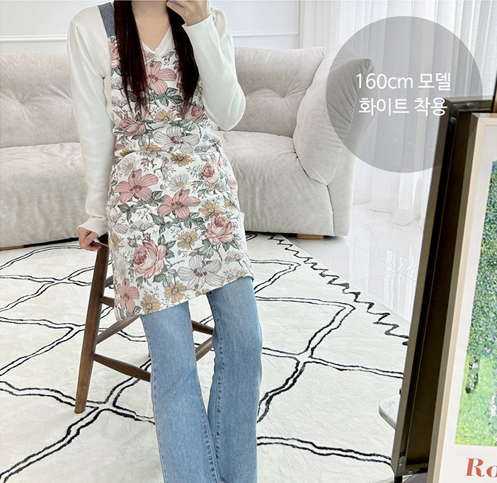 AURACASA Marshall Flower Linen Apron 마샬 플라워 린넨 H형 안감 방수 앞치마