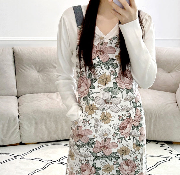 AURACASA Marshall Flower Linen Apron 마샬 플라워 린넨 H형 안감 방수 앞치마
