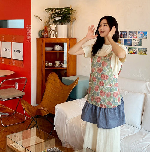 AURACASA Hydrangea mini denim frill apron 수국 미니 데님프릴앞치마