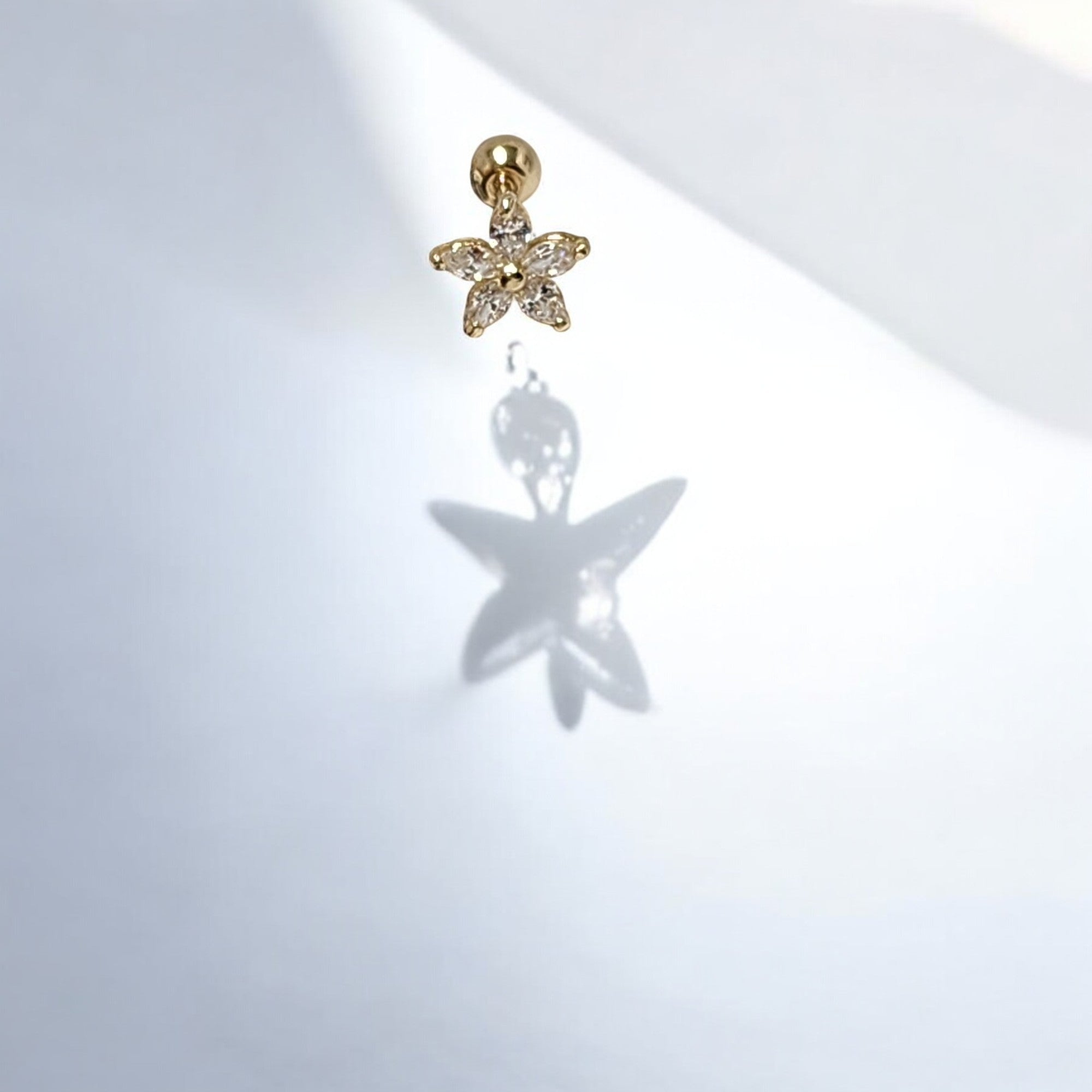 14K Gold Flower Cubic Zirconia  Piercing