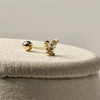 14K Solid Gold Butterfly Piercing with Cubic Zirconia – Dainty & Elegant Korean Jewelry