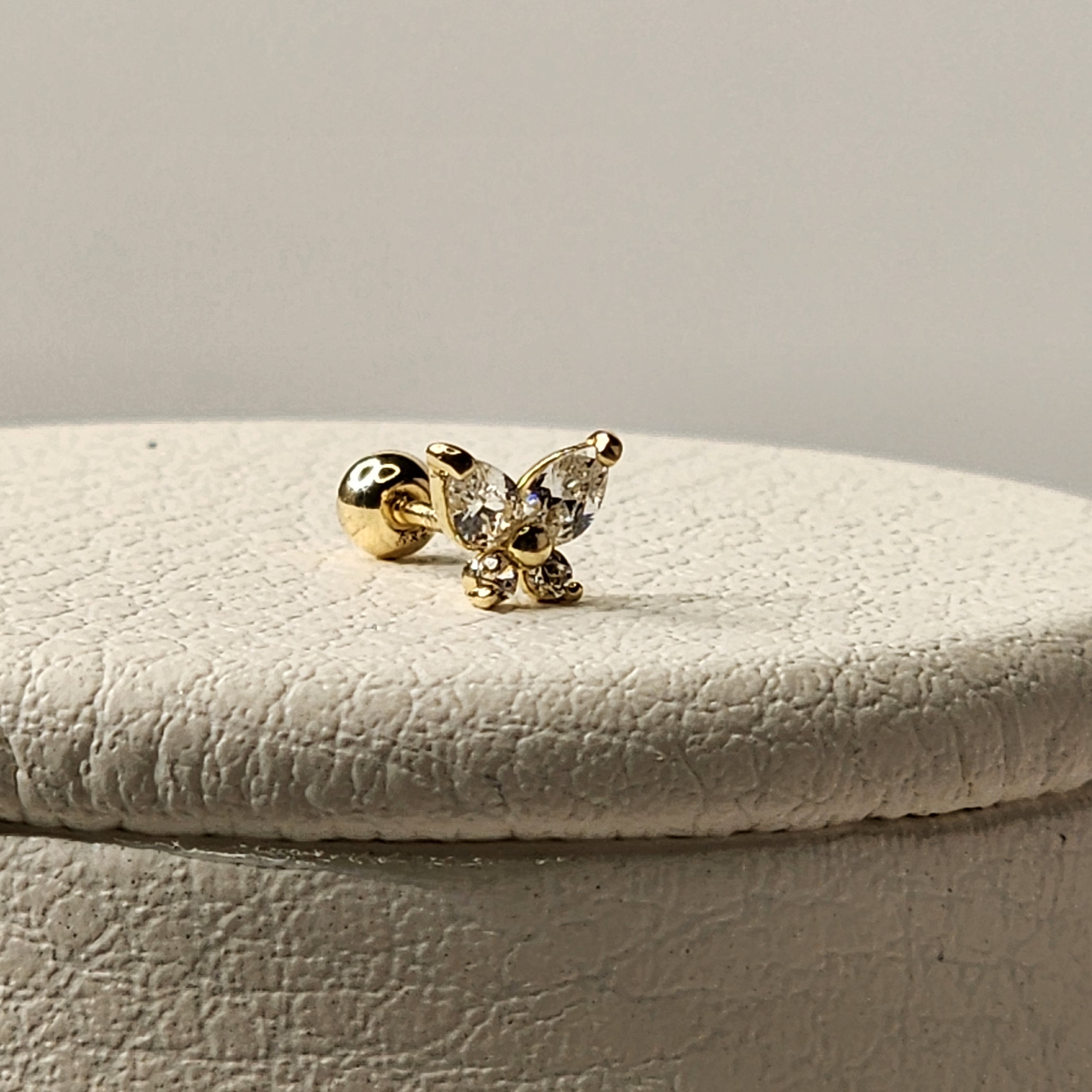 14K Solid Gold Butterfly Piercing with Cubic Zirconia – Dainty & Elegant Korean Jewelry