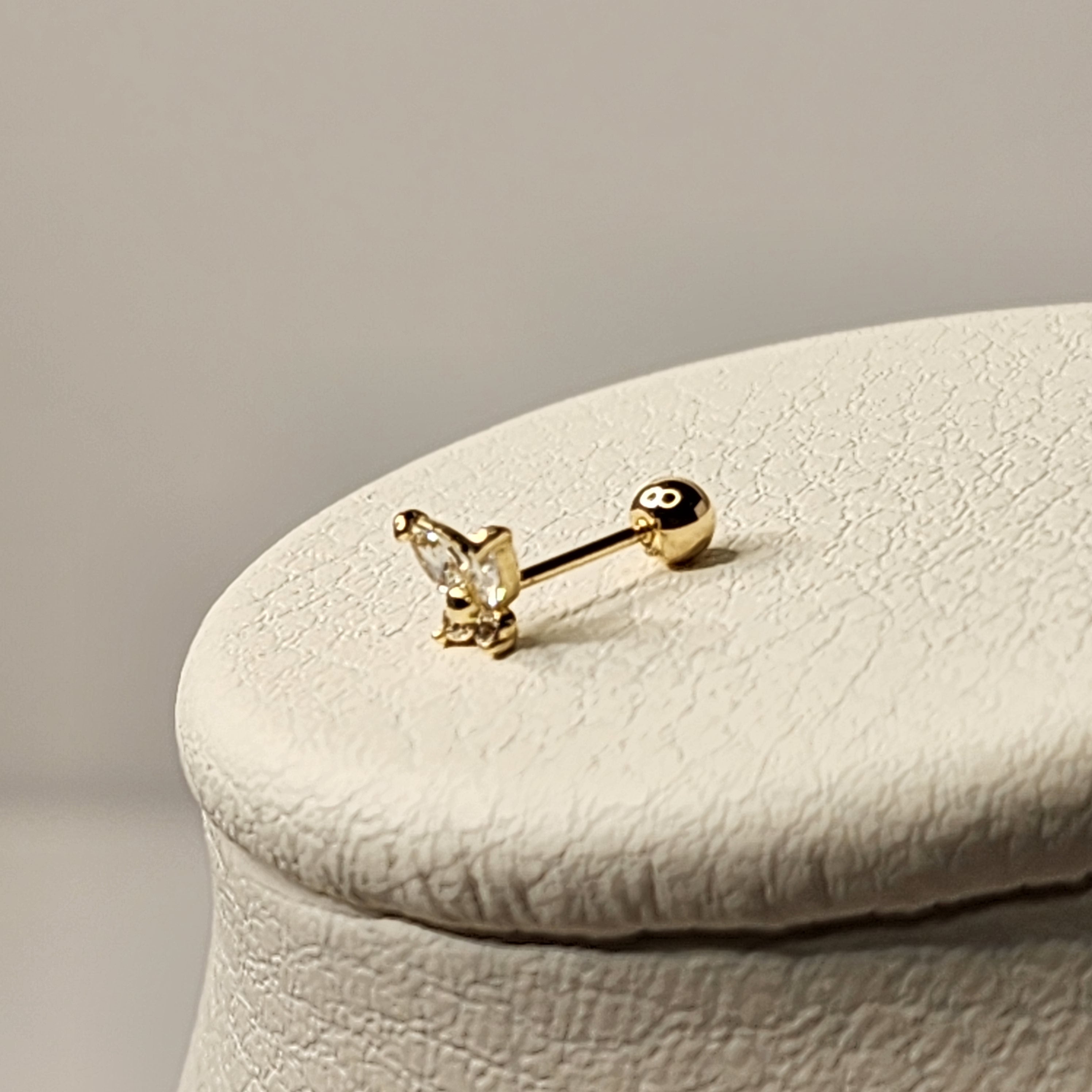 14K Solid Gold Butterfly Piercing with Cubic Zirconia – Dainty & Elegant Korean Jewelry