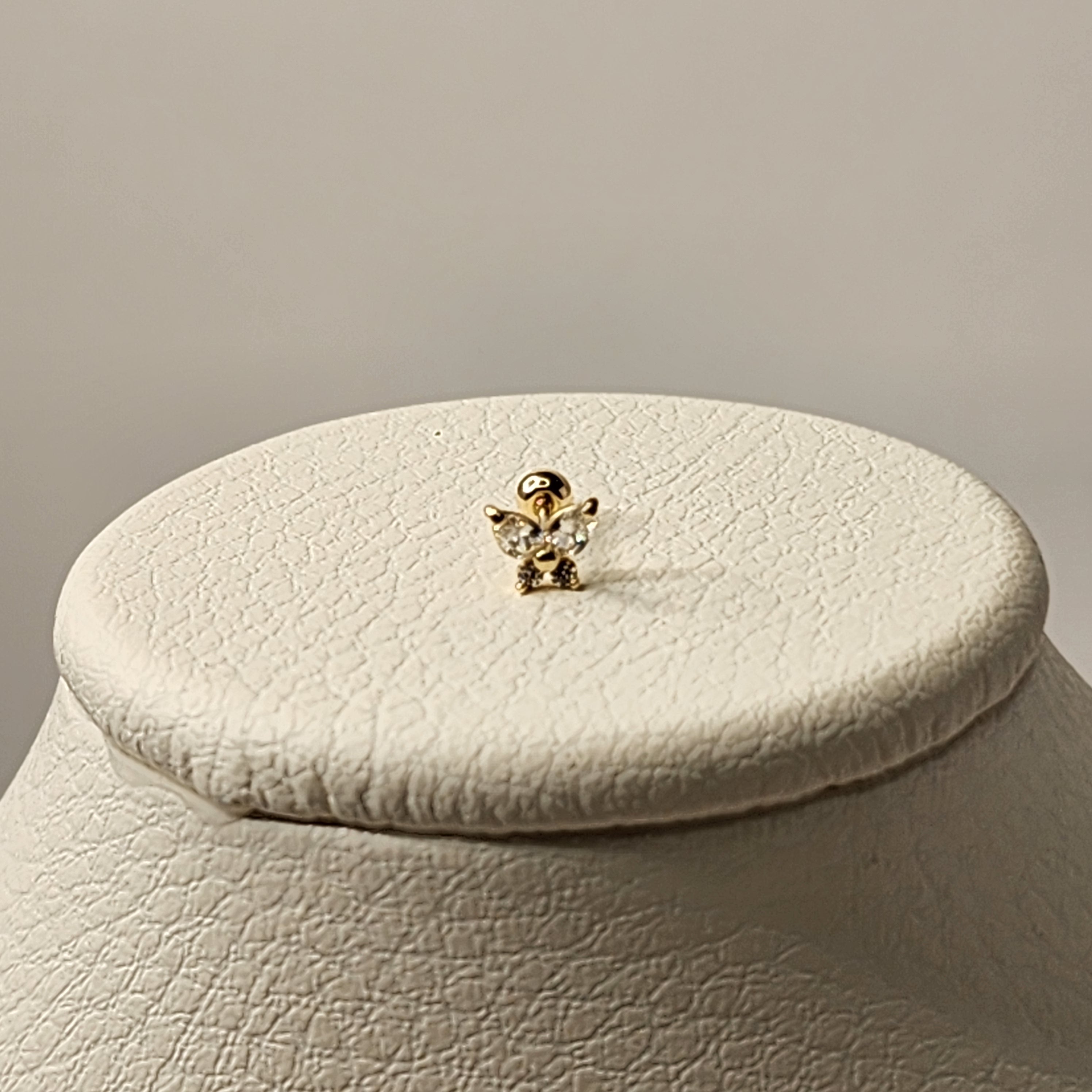 14K Solid Gold Butterfly Piercing with Cubic Zirconia – Dainty & Elegant Korean Jewelry