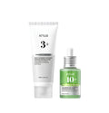 Anua skincare duo with ceramide barrier cream and azelaic acid serum bottles on white background