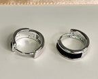 Sterling Silver Hoop Earrings with Black Enamel Inlay | Minimalist and Elegant Design