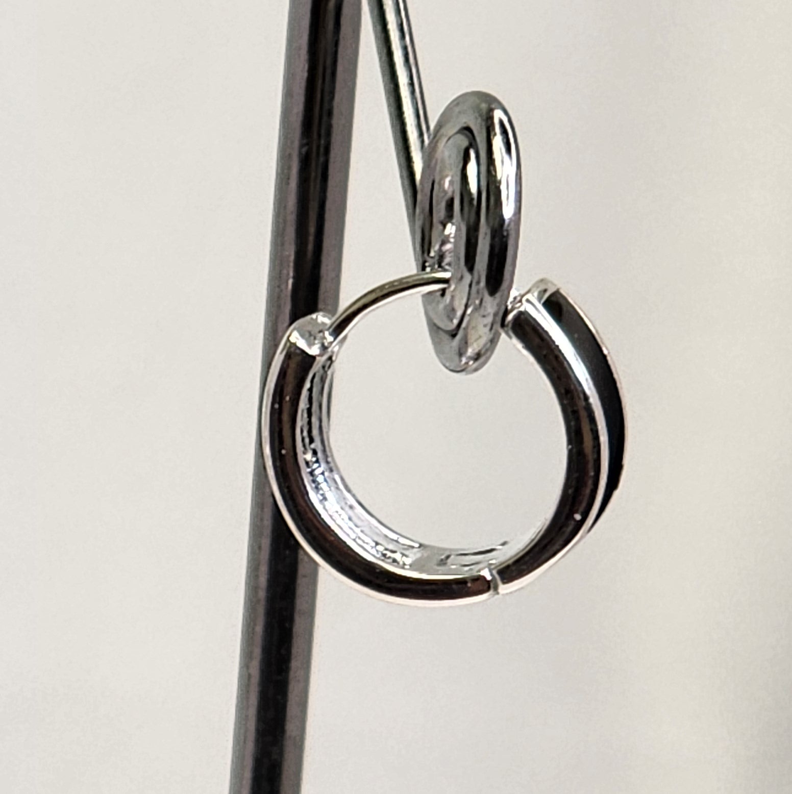 Sterling Silver Hoop Earrings with Black Enamel Inlay | Minimalist and Elegant Design