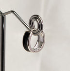 Sterling Silver Hoop Earrings with Black Enamel Inlay | Minimalist and Elegant Design