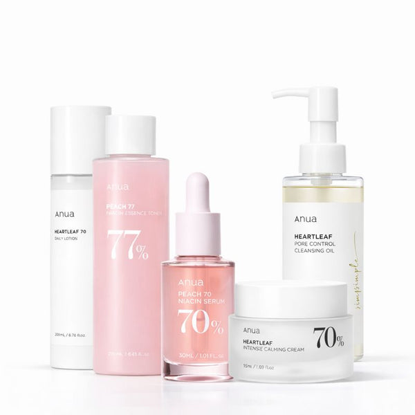 ANUA 5-Step Skincare Bundle – Heartleaf & Peach Full Set – AuraCasa