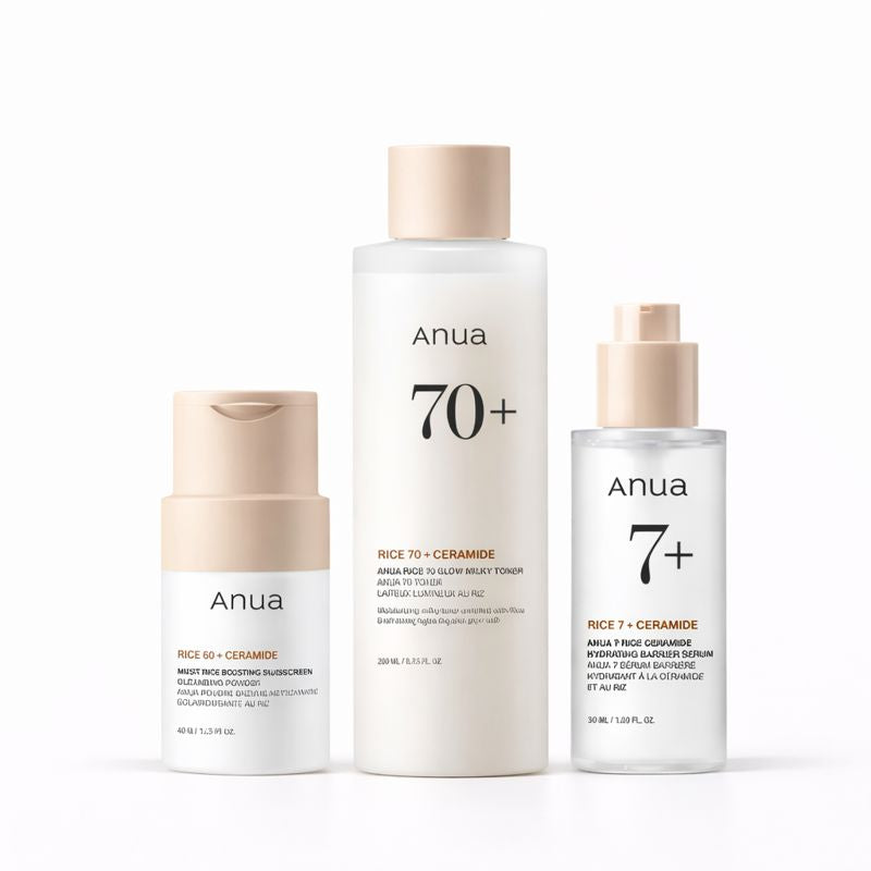[ANUA] Rice + Ceramide Skincare Set – Toner, Serum & Cream.  Hydration & Barrier Repair for Sensitive Skin