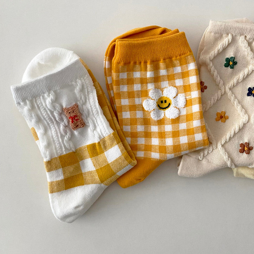 AURACASA Cute Gift Women 5 Pairs Socks Yellow Set Gift Set 귀여운 5종 양말 노랑 선물 세트