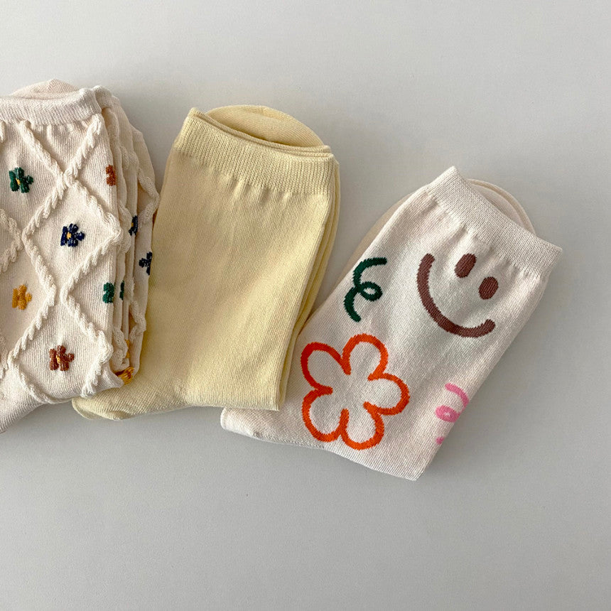 AURACASA Cute Gift Women 5 Pairs Socks Yellow Set Gift Set 귀여운 5종 양말 노랑 선물 세트