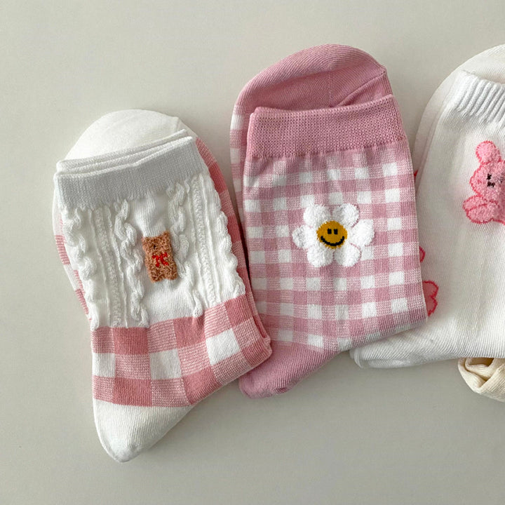 Baby Unisex 5 Pairs Socks Pink Blue Brown Animal Floral Spring Fall Cute Home 1-5 Years