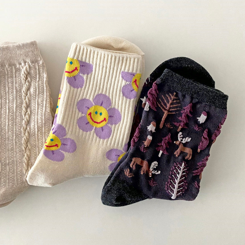 AURACASA Daily Women 5 Pairs Socks 14. Purple Set