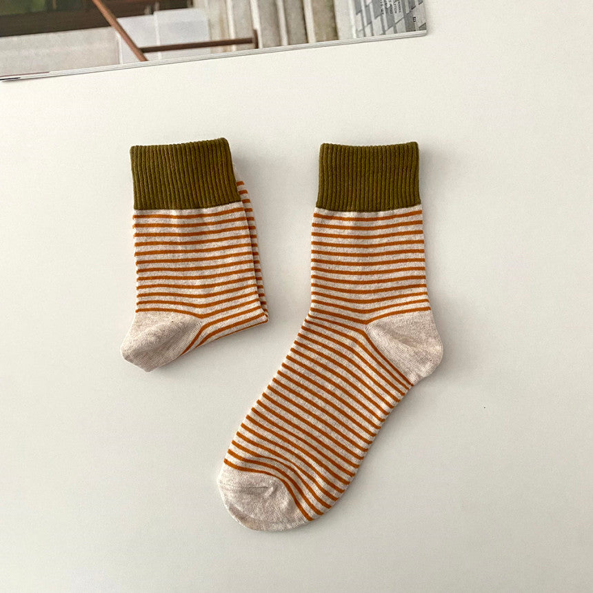AURACASA Daily Women 5 Pairs Socks 01. Orange Beige Set