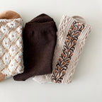 AURACASA Daily Women 5 Pairs Socks 03. Beige Flower Set