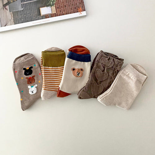 AURACASA women's daily socks set of 5 pairs in orange and beige tones