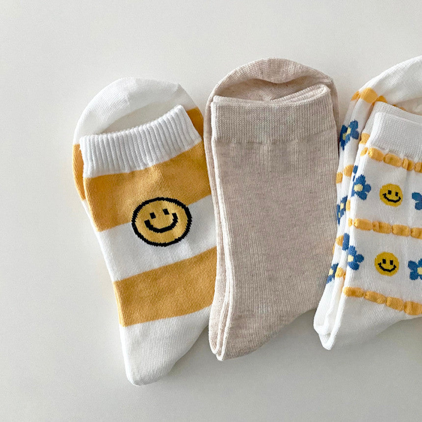 AURACASA Daily Women 5 Pairs Socks 02. Smile Yellow