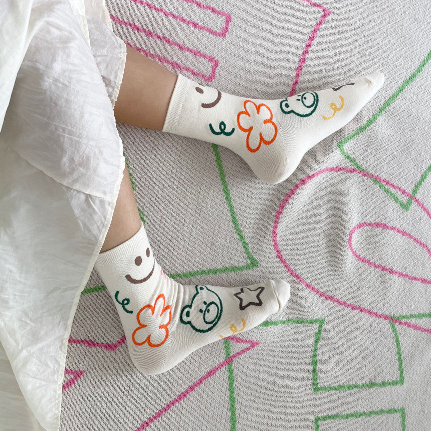 AURACASA Cute Gift Women 5 Pairs Socks Yellow Set Gift Set 귀여운 5종 양말 노랑 선물 세트