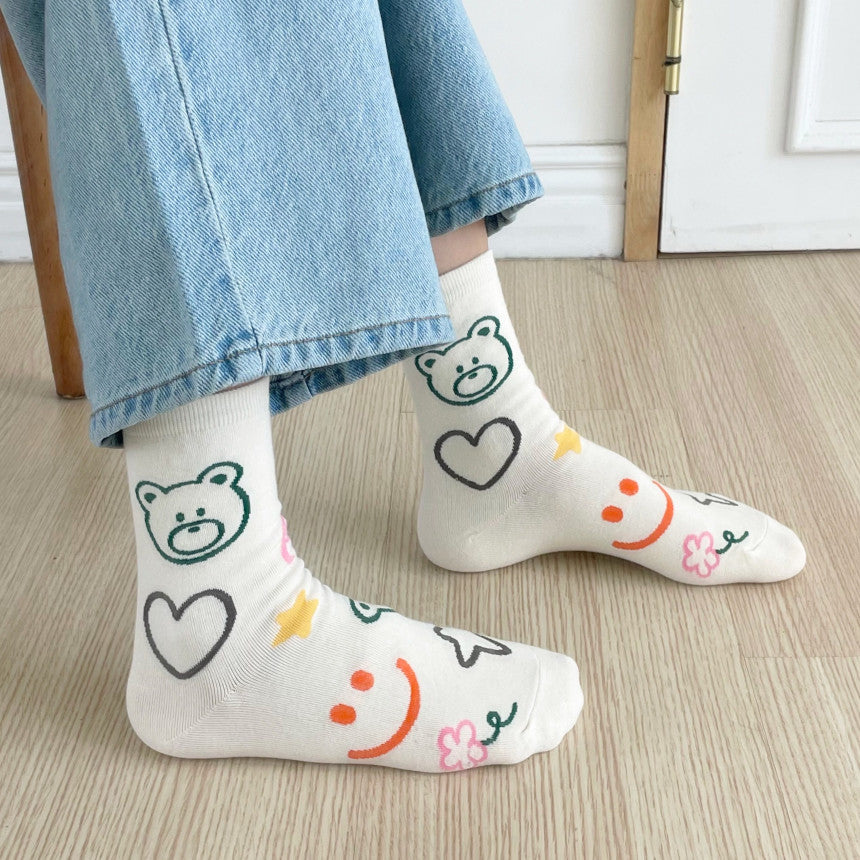 AURACASA Cute Gift Women 5 Pairs Socks Yellow Set Gift Set 귀여운 5종 양말 노랑 선물 세트
