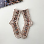 AURACASA Daily Women 5 Pairs Socks 03. Beige Flower Set