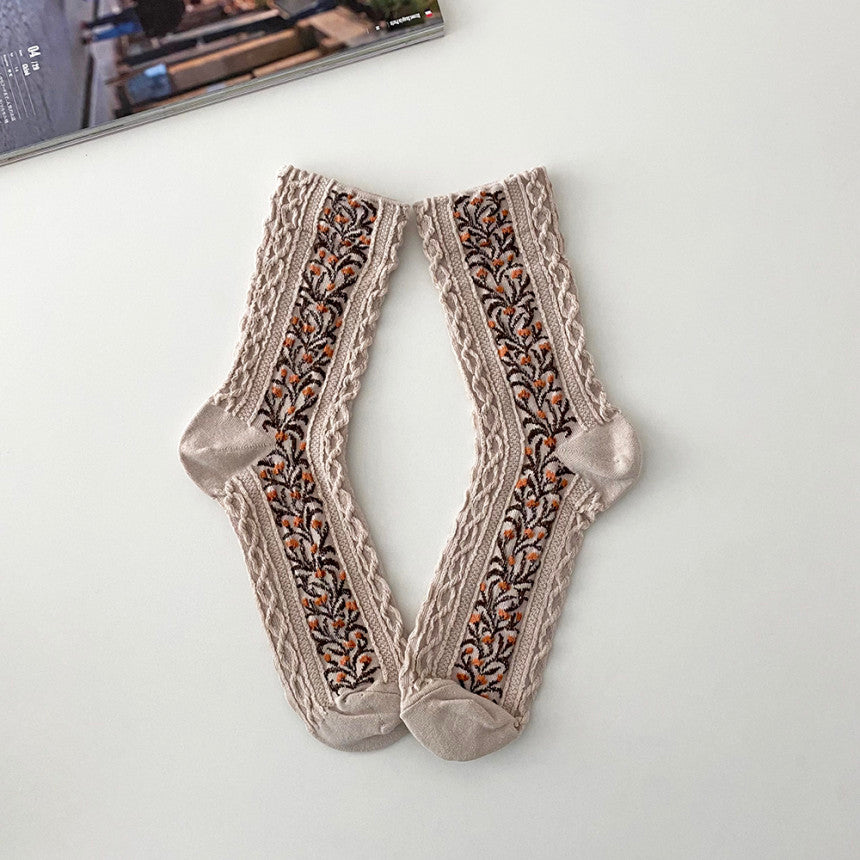 AURACASA Daily Women 5 Pairs Socks 03. Beige Flower Set