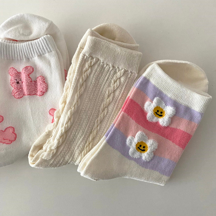 AURACASA Cute Gift Women 5 Pairs Socks Pink Set 귀여운 5종 양말 핑크세트
