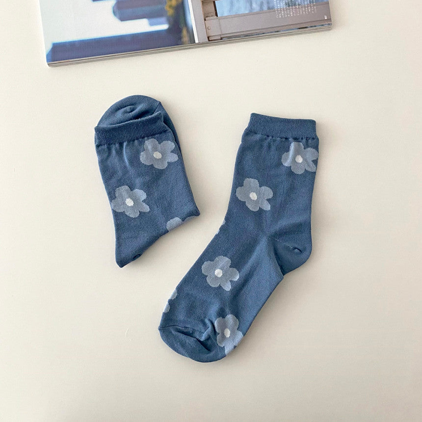 AURACASA Daily Women 5 Pairs Socks 07. Blue Flower Set