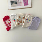 AURACASA Cute Gift Women 5 Pairs Socks Red Set 귀여운 5종 양말 레드세트