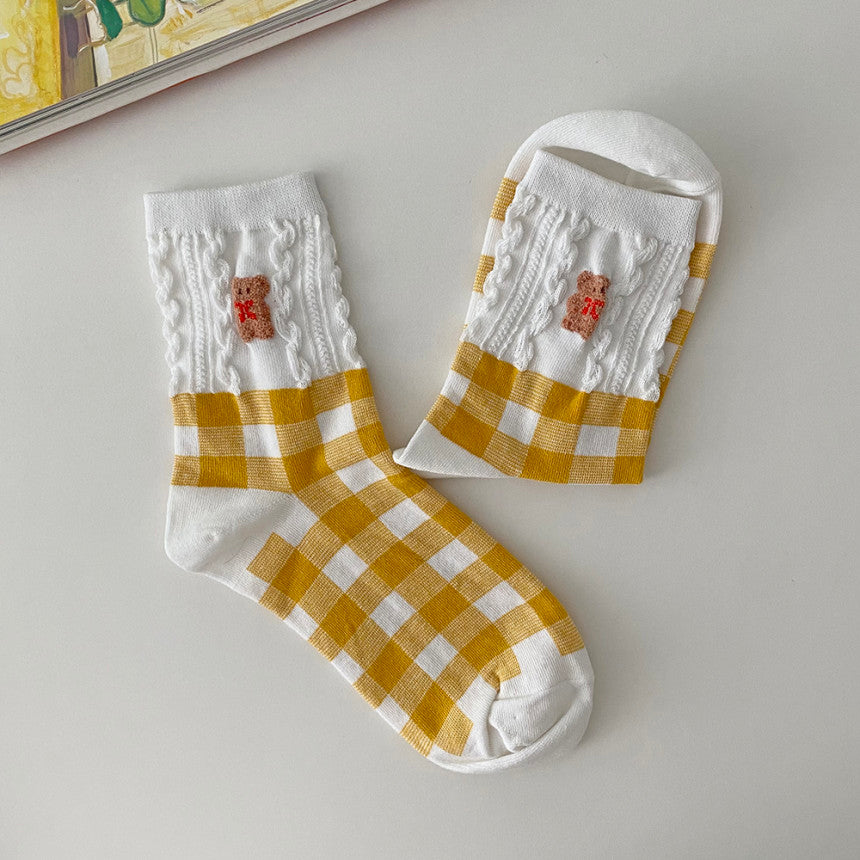 AURACASA Cute Gift Women 5 Pairs Socks Yellow Set Gift Set 귀여운 5종 양말 노랑 선물 세트